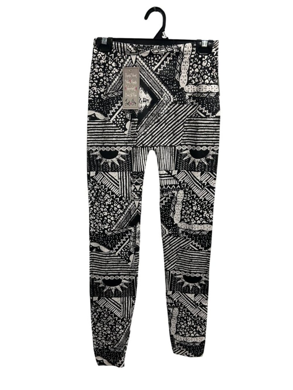Just One Black White Abstract Print Leggings Size Large Stretchy Modern